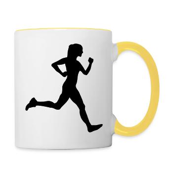 Läuferin, laufen - Tasse zweifarbig - Weiß/Gelb - Rechts