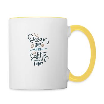 Ocean air and salty hair - Contrasting Mug - white/yellow - Right