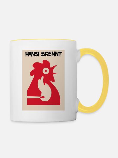 Hansi brennt - Tasse zweifarbig - Weiß/Gelb