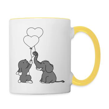 2 friends elephant team couple balloon heart love - Contrasting Mug - white/yellow - Right