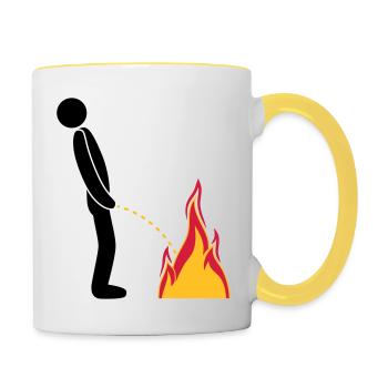 fire extinguish flames hot fire brigade logo in ste - Contrasting Mug - white/yellow - Right