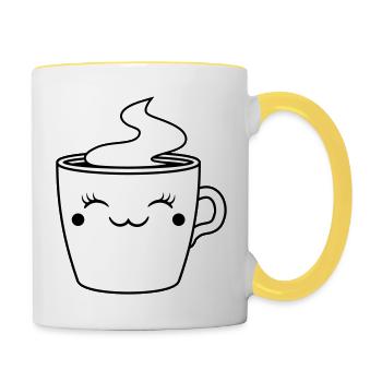 gesicht tasse suess niedlich weiblich heiss kaffee - Tasse zweifarbig - Weiß/Gelb - Rechts