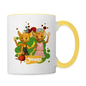 JoNaLu Jo Naya Und Lu Winken Fröhlich - Tasse zweifarbig - Weiß/Gelb - Rechts