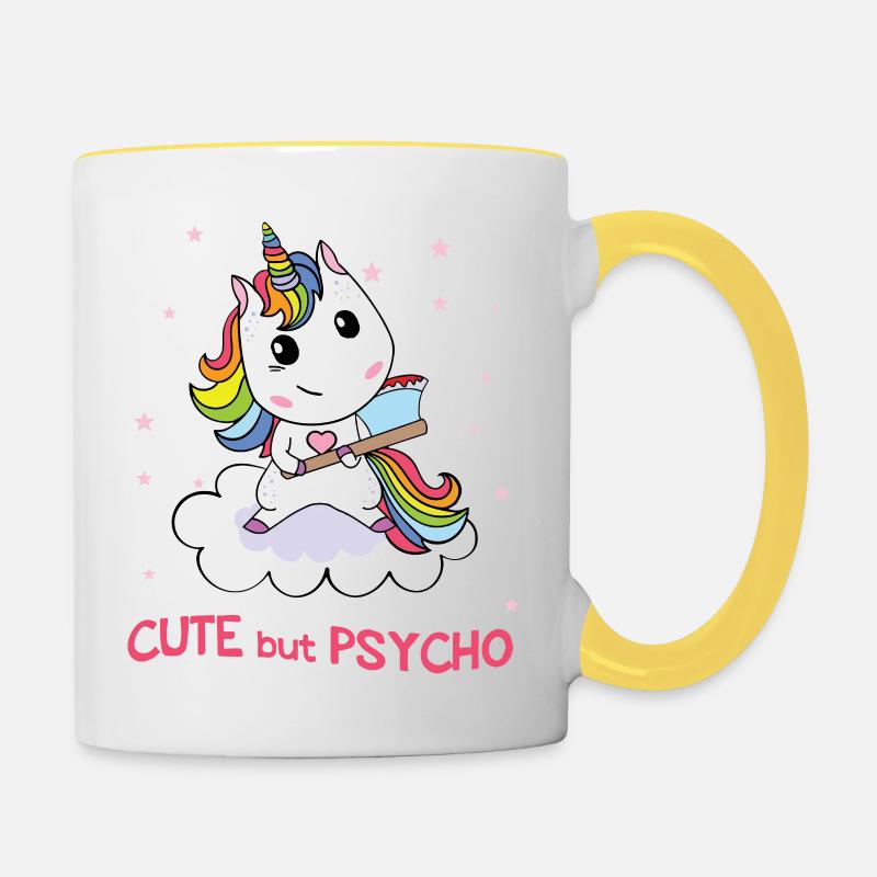 Cute but psycho unicorn - Contrasting Mug - white/yellow