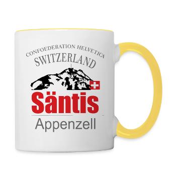 Säntis im Fürstenland - Schweizer T-Shirt - Tasse zweifarbig - Weiß/Gelb - Rechts