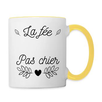 La fée pas chier, humour jeux de mots - Mug contrasté - blanc/jaune - Droite