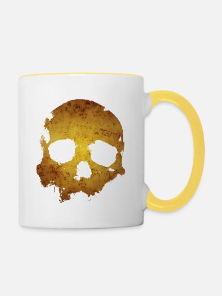 Schädel - Tasse zweifarbig - Weiß/Gelb