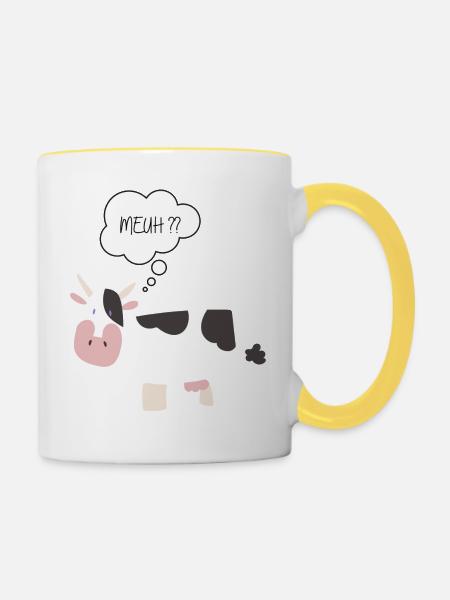 Cadeau humour - Vache qui fait Meuh - Mug contrasté - blanc/jaune