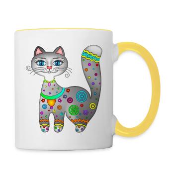 Cat cute kitten - Contrasting Mug - white/yellow - Right
