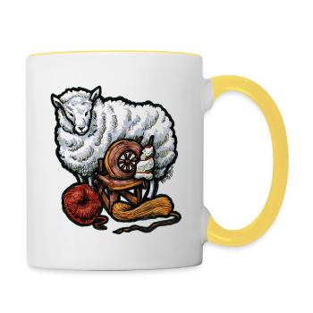 Lustiges Schaf und Wolle Handarbeiten Geschenk - Contrasting Mug - white/yellow - Right