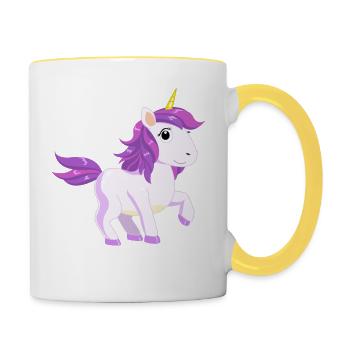 Licorne Licorne Licorne Poussin Paillettes BD - Mug contrasté - blanc/jaune - Droite
