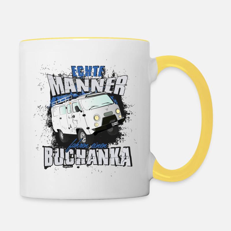 echte Männer fahren einen Buchanka - Tasse zweifarbig - Weiß/Gelb
