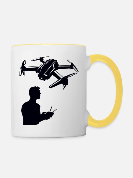 Drohne Mann mit Fernsteuerung - Tasse zweifarbig - Weiß/Gelb