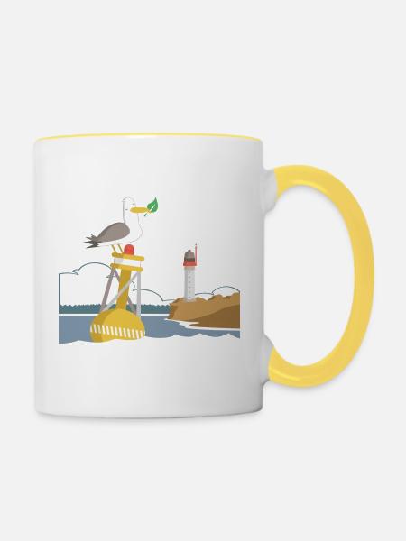 Die bretonische Möwe - Tasse zweifarbig - Weiß/Gelb