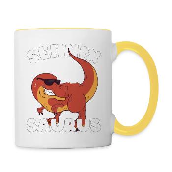 Dinosaurier Spruch Dino Witz Geschenk - Tasse zweifarbig - Weiß/Gelb - Rechts