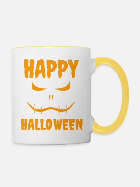 Happy Halloween Face - Tasse zweifarbig - Weiß/Gelb
