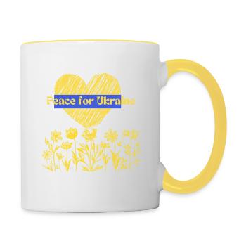Peace for Ukraine Stop War - Tasse zweifarbig - Weiß/Gelb - Rechts