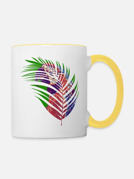 Papagei im Blatt - Tasse zweifarbig - Weiß/Gelb
