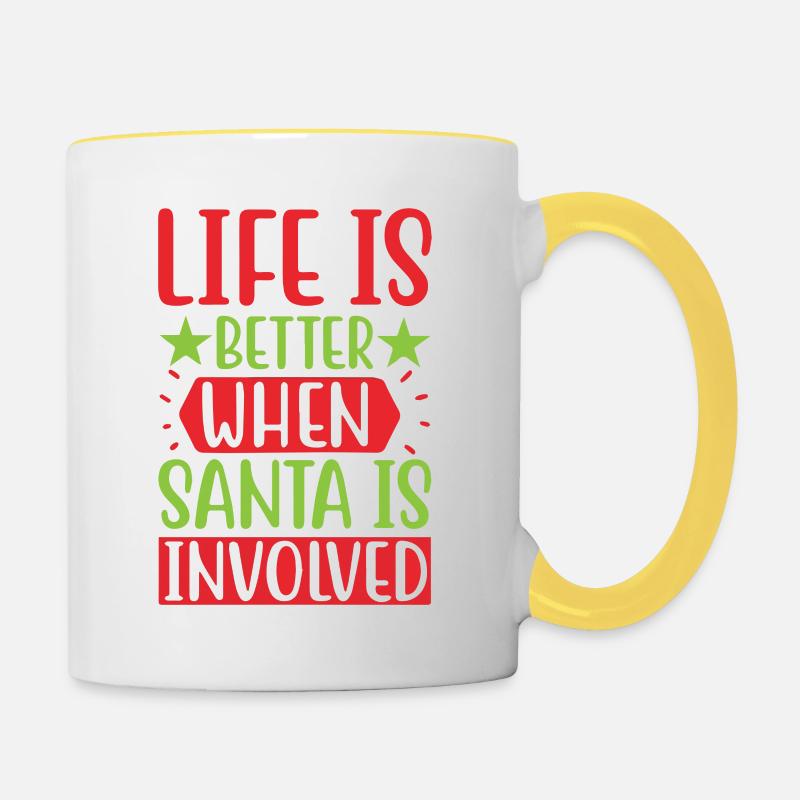La vie est meilleure quand le Père Noël est impliqué - Mug contrasté - blanc/jaune