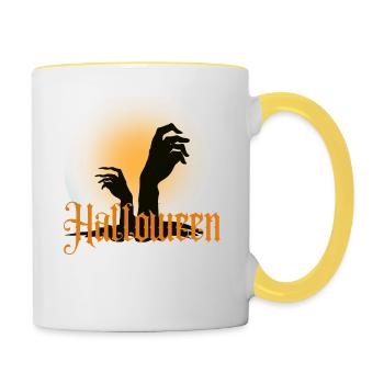 Halloween Creepy Cemetery Moon Witch Vampire - Contrasting Mug - white/yellow - Right