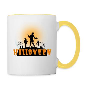 Halloween Creepy Cemetery Moon Witch Vampire - Contrasting Mug - white/yellow - Right