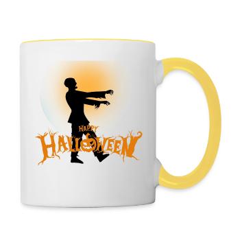 Halloween Creepy Cemetery Moon Witch Vampire - Contrasting Mug - white/yellow - Right