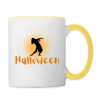 Halloween Gruselig Friedhof Mond Hexe Vampire - Tasse zweifarbig - Weiß/Gelb - Rechts