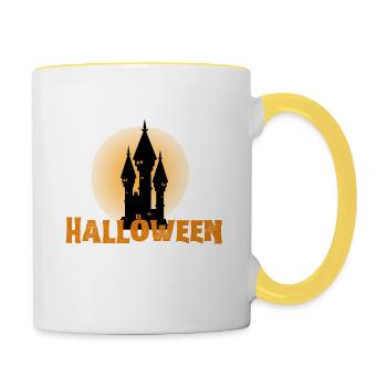 Halloween Gruselig Friedhof Mond Hexe Vampire - Tasse zweifarbig - Weiß/Gelb - Rechts
