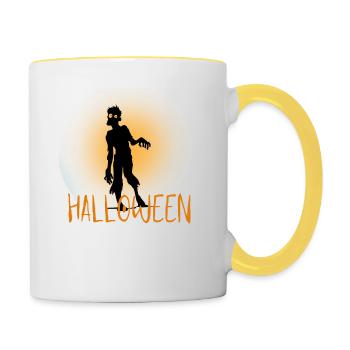 Halloween Creepy Cemetery Moon Witch Vampire - Contrasting Mug - white/yellow - Right
