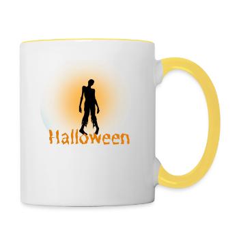 Halloween Gruselig Friedhof Mond Hexe Vampire - Tasse zweifarbig - Weiß/Gelb - Rechts