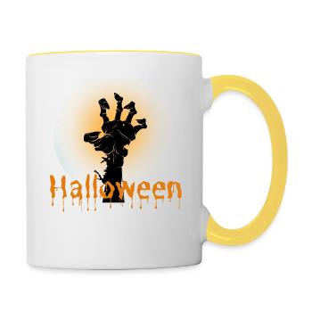 Halloween Creepy Cemetery Moon Witch Vampire - Contrasting Mug - white/yellow - Right