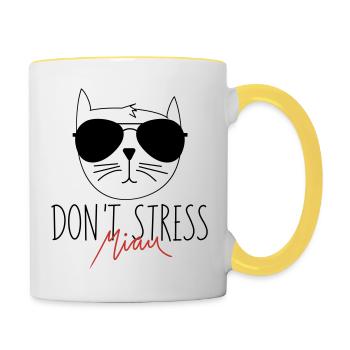Don t Stress Meow Color Customizable - Contrasting Mug - white/yellow - Right