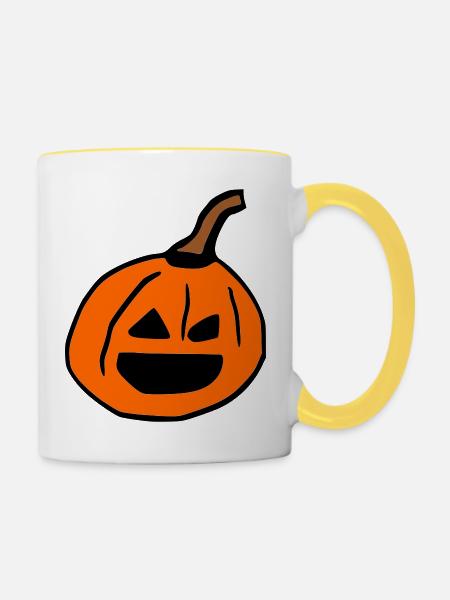 Halloween Kürbis - Tasse zweifarbig - Weiß/Gelb