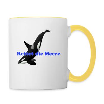 Orca Rettet die Meere schwarz1 - Tasse zweifarbig - Weiß/Gelb - Rechts