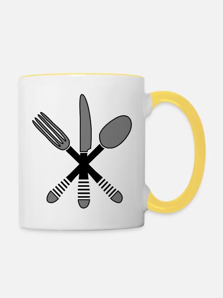 Besteck kochen 2 - Tasse zweifarbig - Weiß/Gelb