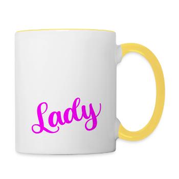 Verstecken Sie Ihr verrücktes Damenzitat - Tasse zweifarbig - Weiß/Gelb - Rechts