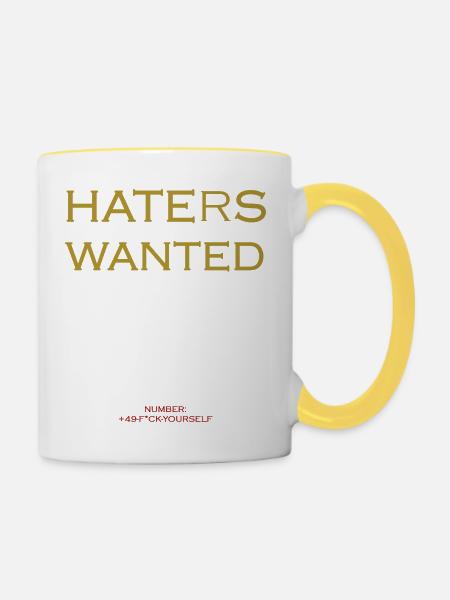 Haters wanted - Tasse zweifarbig - Weiß/Gelb