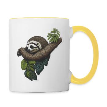 Faultier Faul Langsam Schlafen Lustig - Tasse zweifarbig - Weiß/Gelb - Rechts