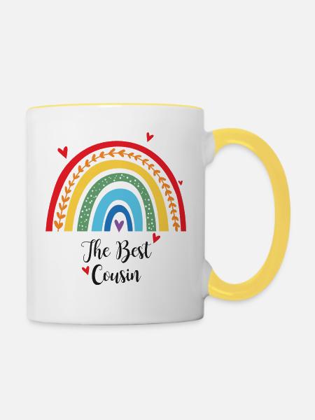 El mejor primo arco iris con el corazón - Taza en dos colores - blanco/amarillo