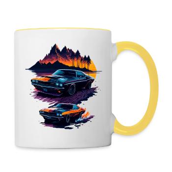 Klassischer Sportwagen - Tasse zweifarbig - Weiß/Gelb - Rechts