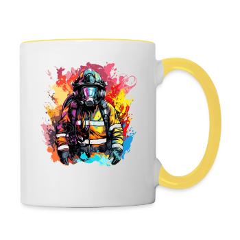 Feurwehrmann Feuerwehrfrau - Tasse zweifarbig - Weiß/Gelb - Rechts