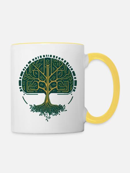 Wikingerbaum des Lebens - Tasse zweifarbig - Weiß/Gelb