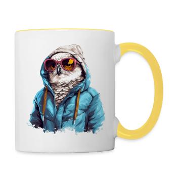 Street style snowy owl | Owl lovers - Contrasting Mug - white/yellow - Right