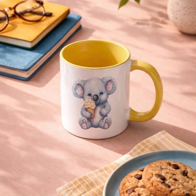 Süßer Comic Koala mit Vanille Softeis Tasse zweifarbig
