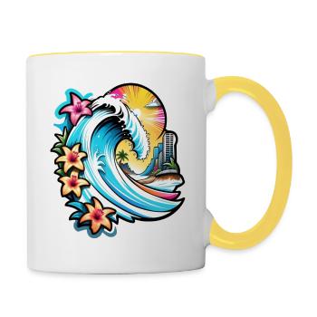 surf plage palmier soleil vacances - Mug contrasté - blanc/jaune - Droite