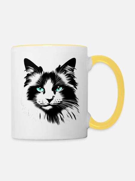 Sympathisches Katzengesicht - Tasse zweifarbig - Weiß/Gelb