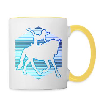 Gymnastique équestre, acrobatie à cheval - Mug contrasté - blanc/jaune - Droite