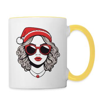 Girl Christmas Illustration - Contrasting Mug - white/yellow - Right