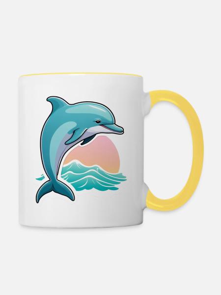 Lever du soleil avec saut de dauphin - Mug contrasté - blanc/jaune
