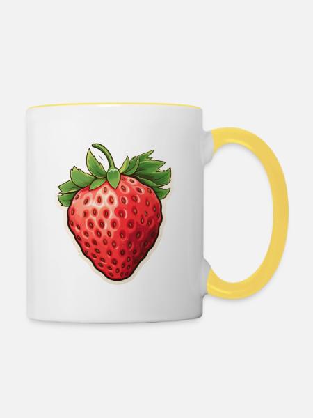 Erdbeere Einzelfrucht - Tasse zweifarbig - Weiß/Gelb